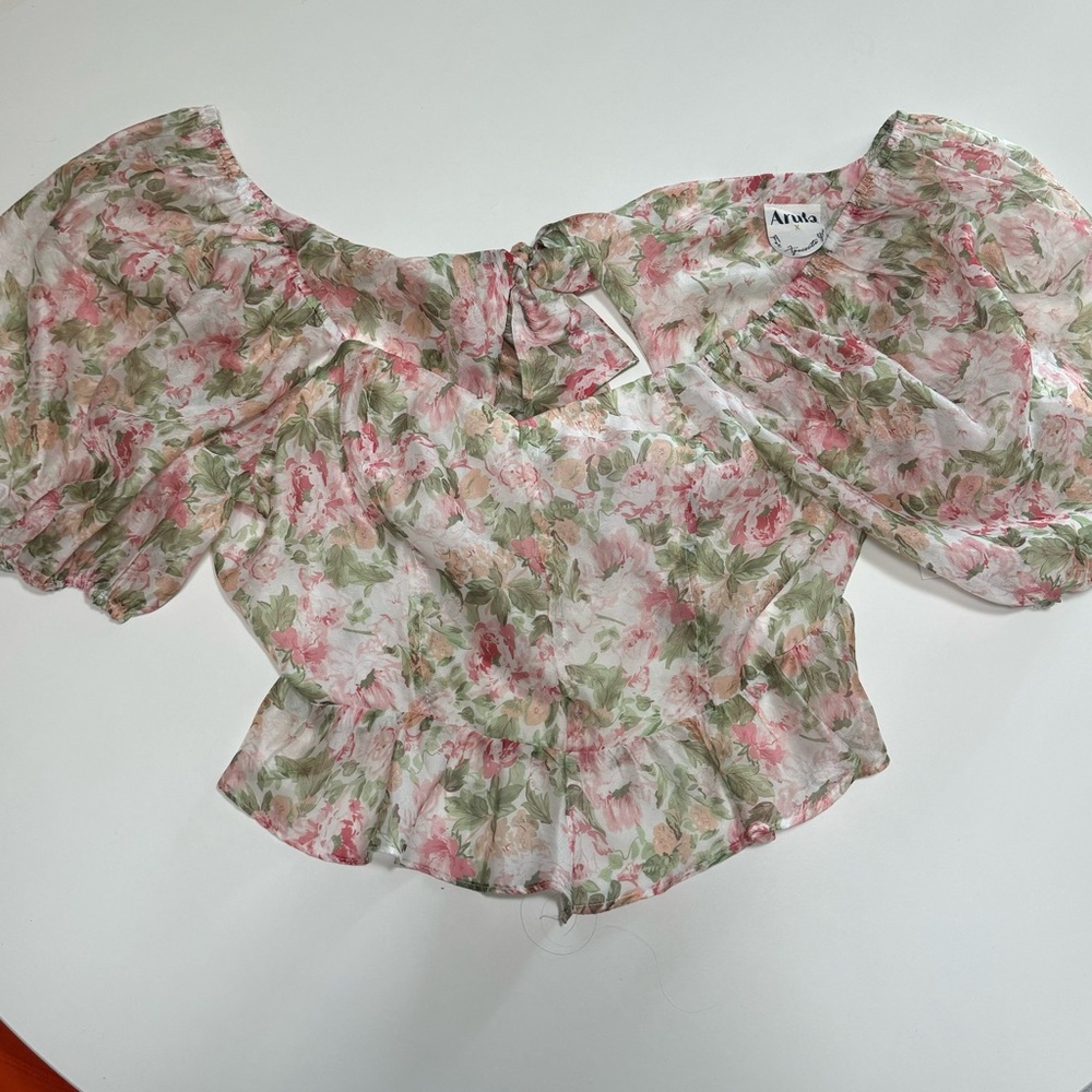 NWT Arula Crop Puff Sleeve Floral Top